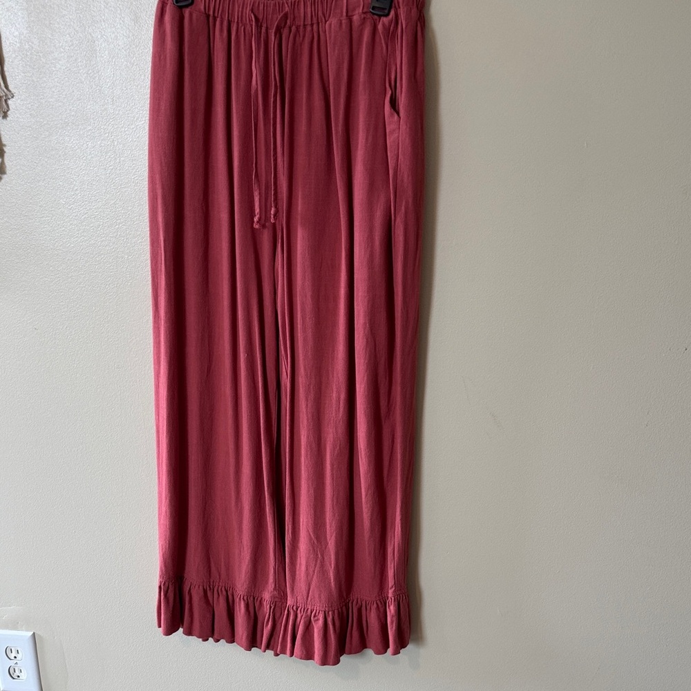 Tarse burnt Red Ruffle linen Pants